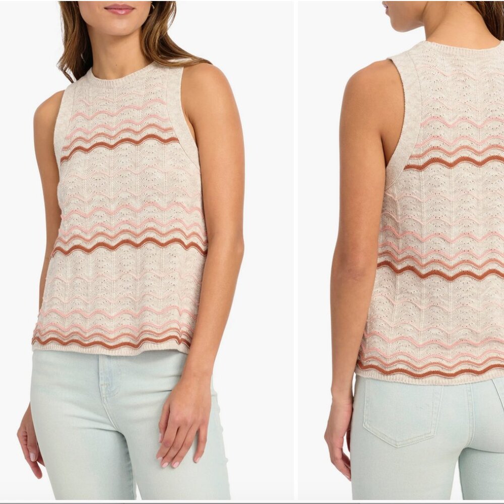 Splendid Yuma Stripe Pointelle Cotton & Linen Sleeveless Sweater in L
